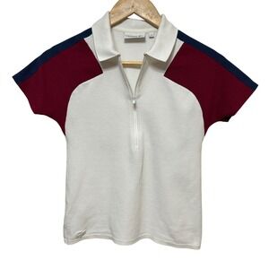 Lacoste Polo Shirt Womens 34 (2) White Quarter Zip Colorblock France Tenniscore